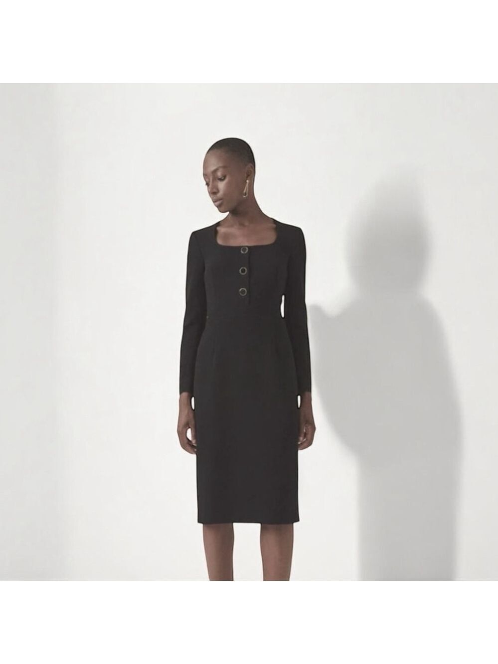 Judith and Charles Black Button Detail U Neck Sheath Midi Dress Size 4